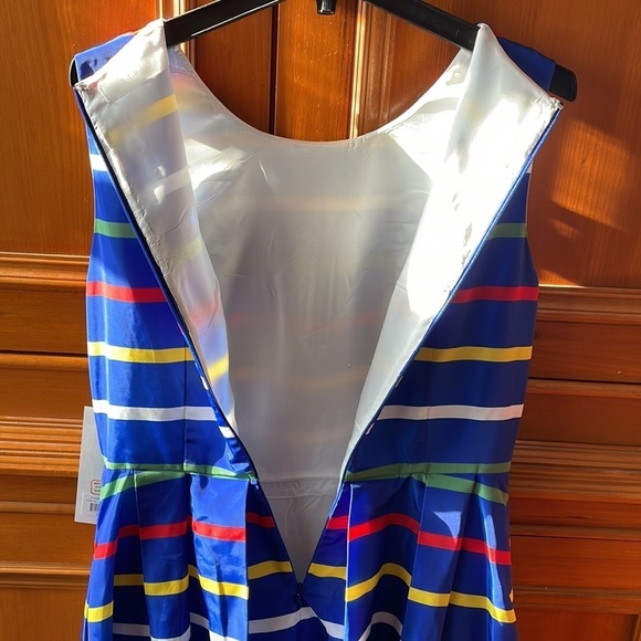 HBC Stripes Signature Multi-stripe Navy Sleeveless Midi Dress 👗 🎉 - Picture 6 of 8